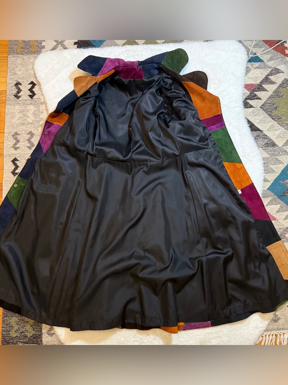 Vintage 70s Suede Patchwork Coat, Beautiful Condition - Picture 10 of 16